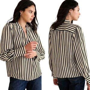 NEW Banana Republic Volume Sleeve Striped Long-Sleeve Blouse Cream and Black